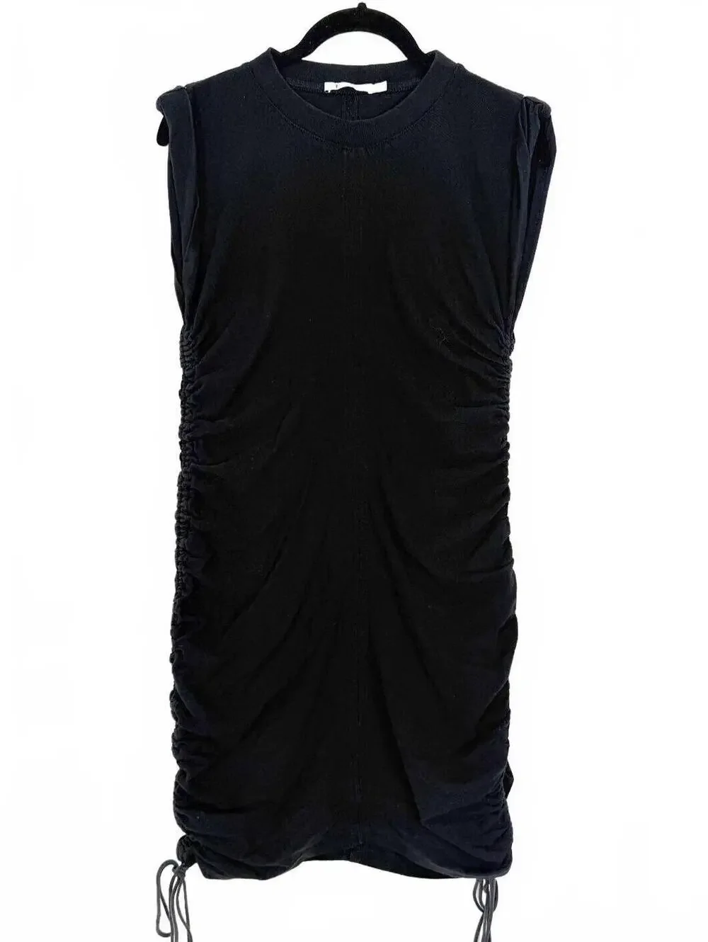 T by Alexanderwang Ruched Cotton Jersey Drawstring Mini Dress Black Sz Small